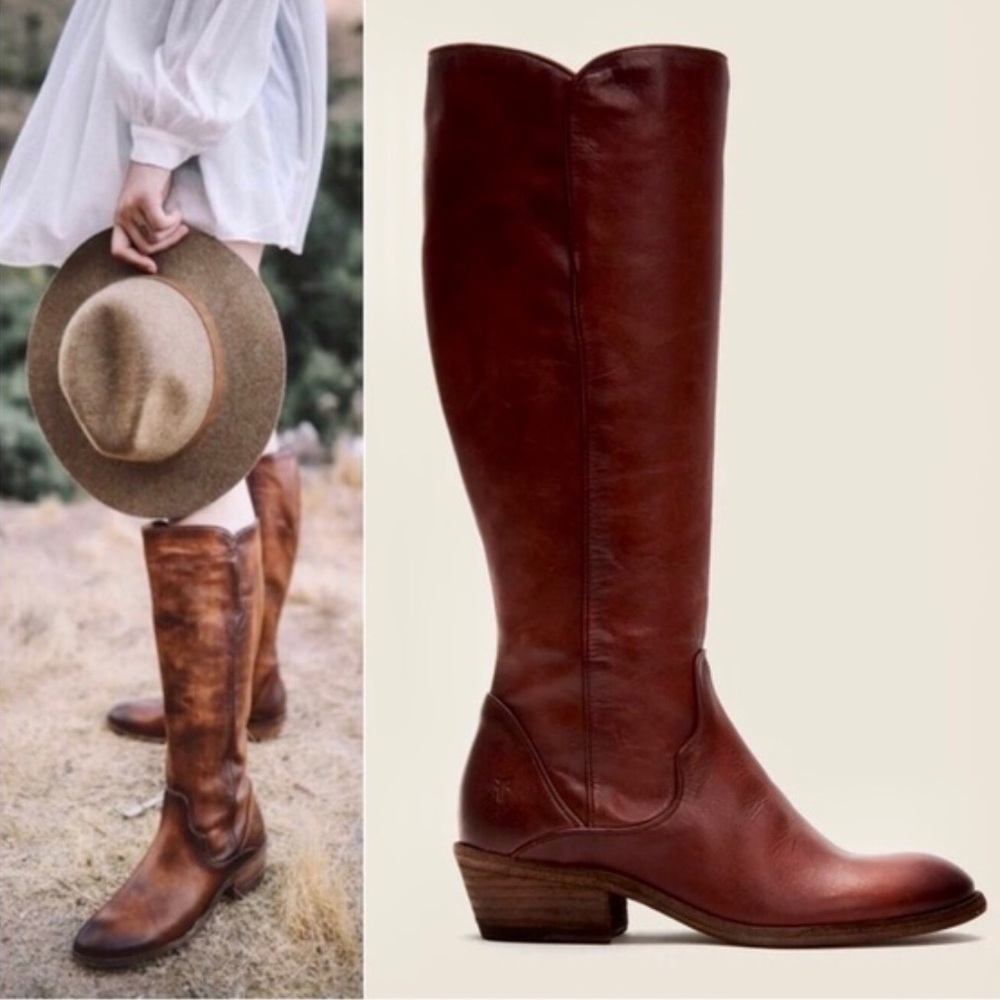 Frye | Women's Brown ‘Redwood’ Leather Carson Piping Tall Riding Boots Size 9M
